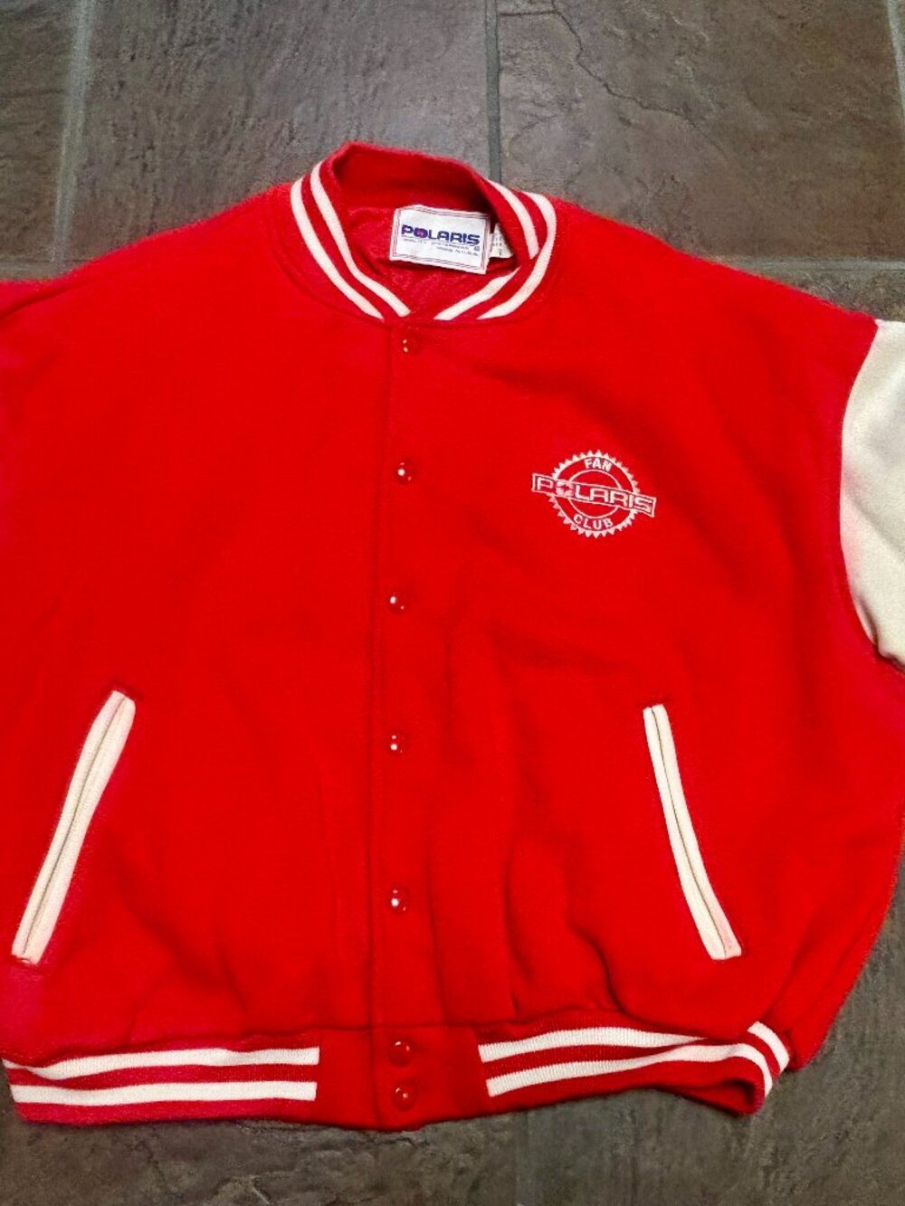 ~~Vintage Red Polaris Fan Club Varsity Bomber Style Front Snap Jacket Men's XXL*